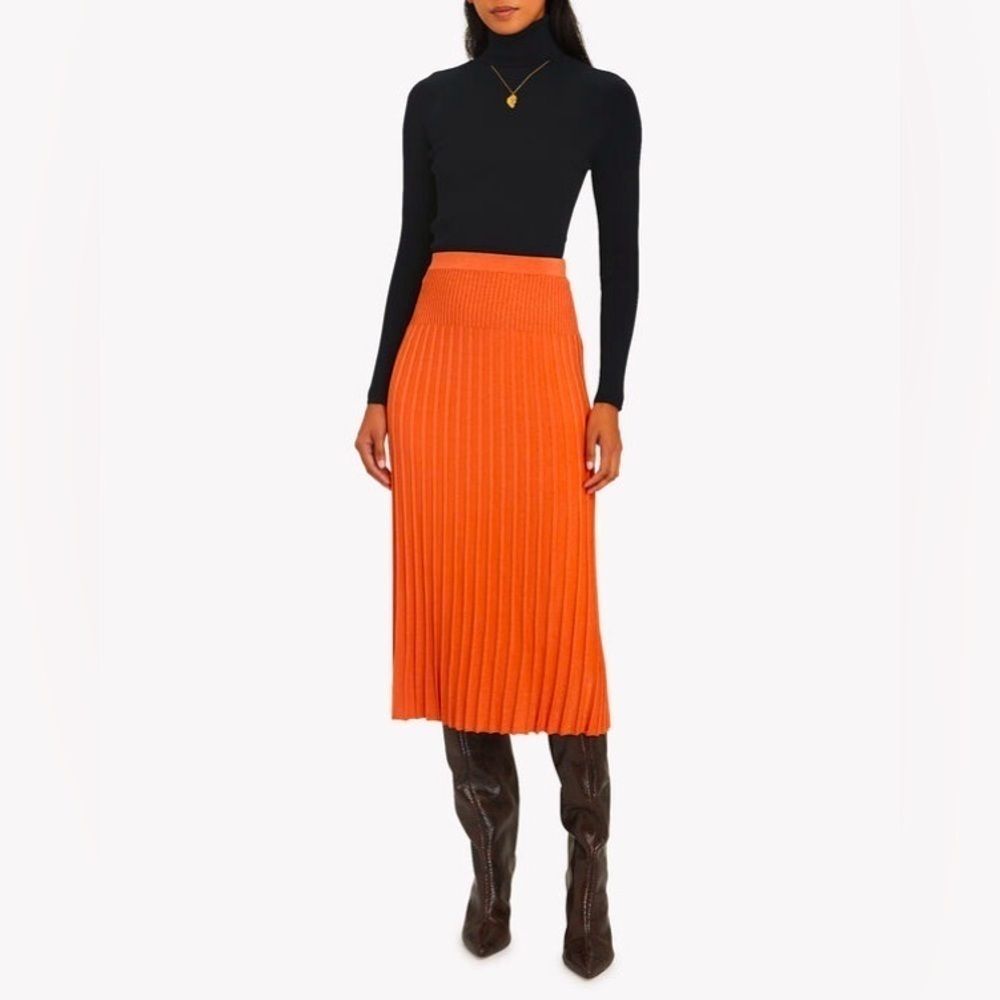 INTERMIX Georgia Pleated Knit Midi Skirt Orange M